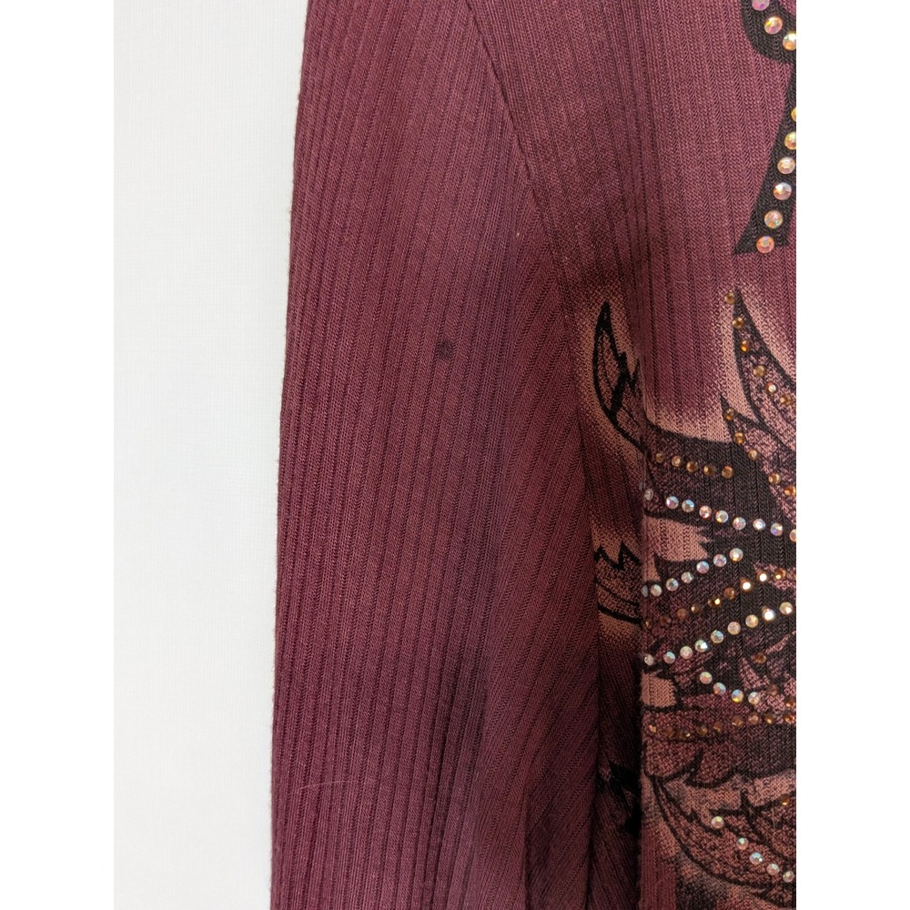 Harley-Davidson Womens Burgundy Rhinestone Winged Skull Lace Up Back L/S Shirt - Picture 6 of 15